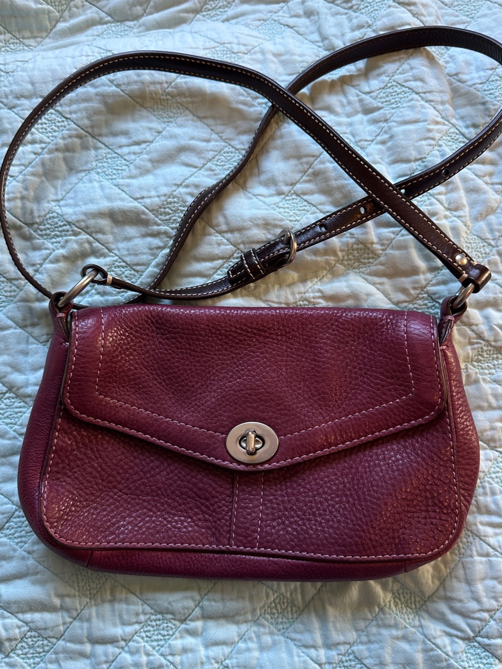 Coach Chelsea burgundy pebbled leather crossbody bag